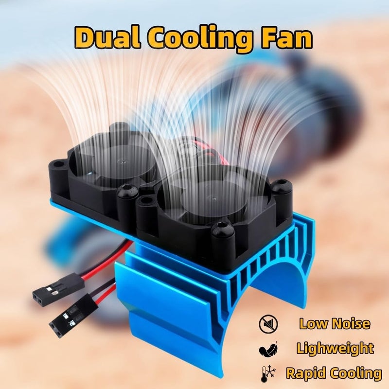 daisyfang VXL-3s ESC Cooling Fan and Motor High Speed Cooling Fan Dual Fan Set Fit for Upgrades 1/10 Traxxas Slash 4×4 VXL Rustler 4X4 Stampede 4X4 Hoss 4×4 Velineon VXL-3s Heat Sink, Blue - Image 4
